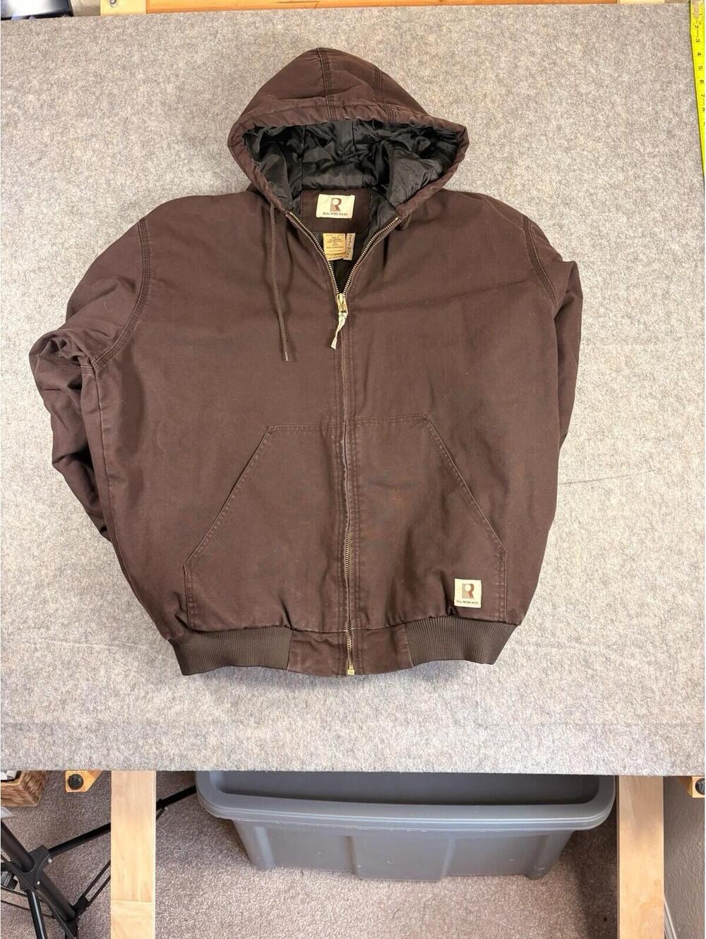 Real Work Wear Canvas Quilt Lined Full Zip Jacket Brown With Hood 2XLT